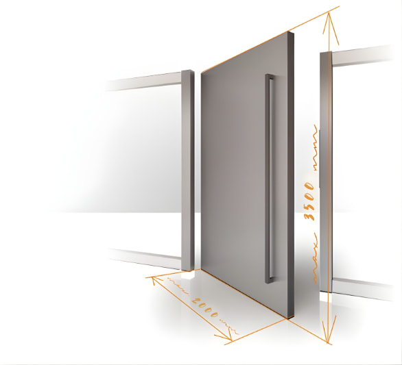 Aluminiowe drzwi pivot Team Axis Team Plast o wysokości 3500 mm i szerokości 2000 mm, nowoczesne drzwi wejściowe nagrodzone Red Dot Design Award